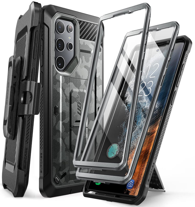 SUPCASE Unicorn Beetle Pro Case for Samsung Galaxy S22 Ultra 5G (2022 Release), [Extra Front Frame] Full-Body Dual Layer Rugged Belt-Clip & Kickstand Case with Built-in Screen Protector (CamoGray) CamoGray