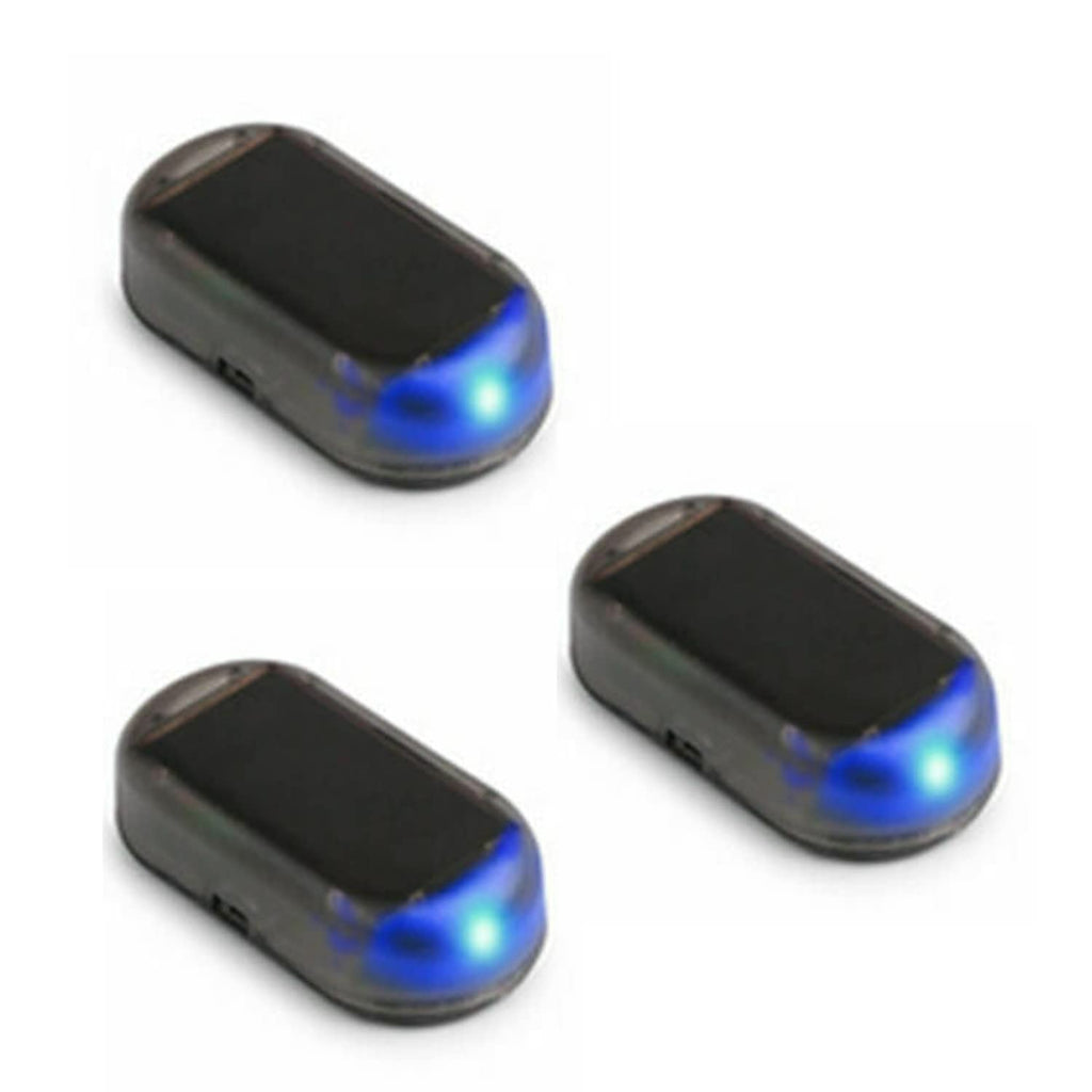 3 pcs Car Solar Power Simulated Dummy Alarm Warning Car Anti Theft Car Flashing Device LED Flashing Security Light Fake Lamp (Blue) Blue