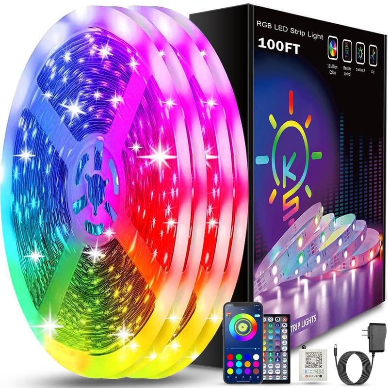 Keepsmile 100ft Led Strip Lights (2 Rolls of 50ft) Bluetooth Smart App Control Music Sync Color Changing RGB Led Light Strip with Remote,Led Lights for Bedroom Room Home Decor Party Festival