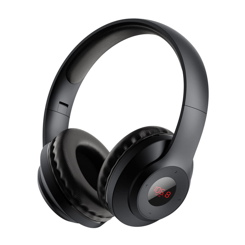 X5 Rechargeable & Portable FM Radio Headphones with Best Reception,LED Display,Soft Ear Muffs, FM Headset Radio Receiver for Meeting, Works, Hiking, Jogging (Black) Black