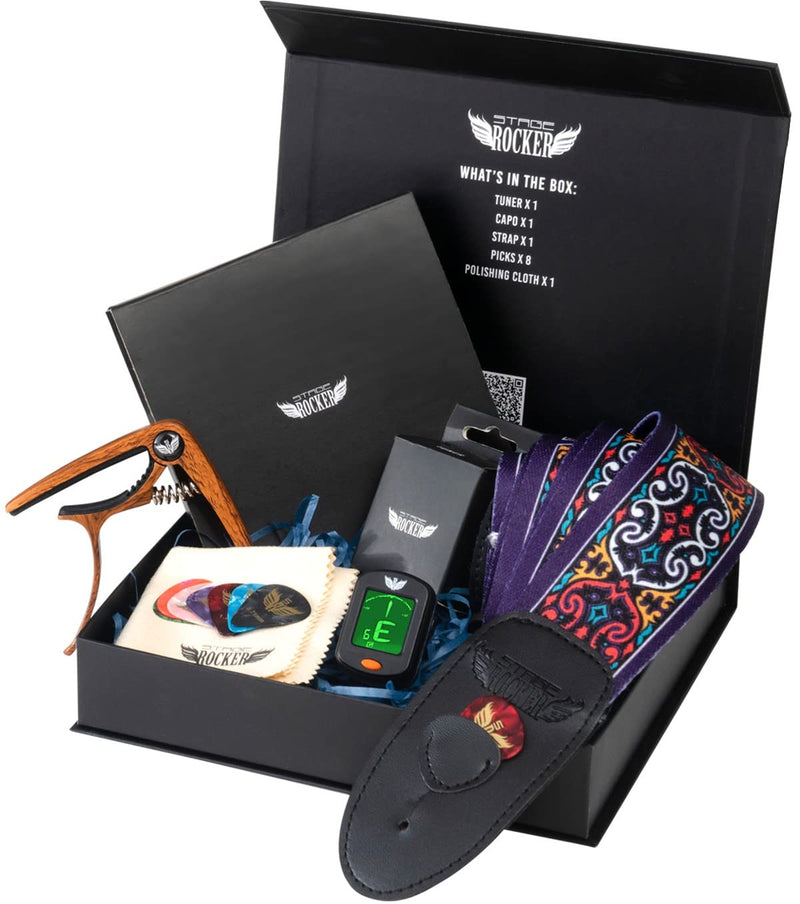 Stage Rocker Guitar Accessories Gift Box for Acoustic and Electric Guitars, 5-in-1 Essential Gift Purple