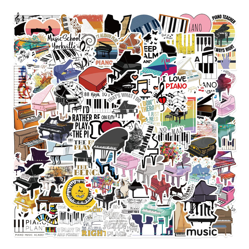 100 PCS Piano Stickers,Vinyl Aesthetic Music Instrument Stickers for Water Bottles,Laptop,Cellphone,Skateboard,Guitar,Piano Decal - Perfect Gifts for Kids,Girls,Teens, Students 100 Pcs Piano