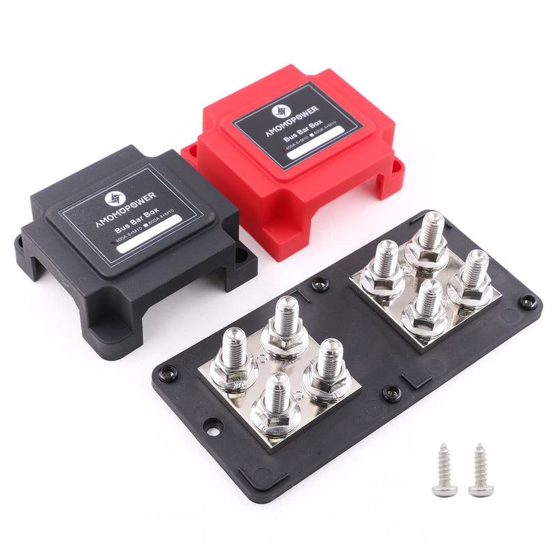 Heavy Duty Bus Bar Copper 48V 400A Busbar 8X3/8 Posts Battery Distribution | Gloaso 12V 24V DC Terminals Power Junction Buss Bar 400 Amp for Car RV Marine Solar PV Boat Trucks Camper Vehicle, Red&Black 400A- 8x3/8" (M10)- Black&Red