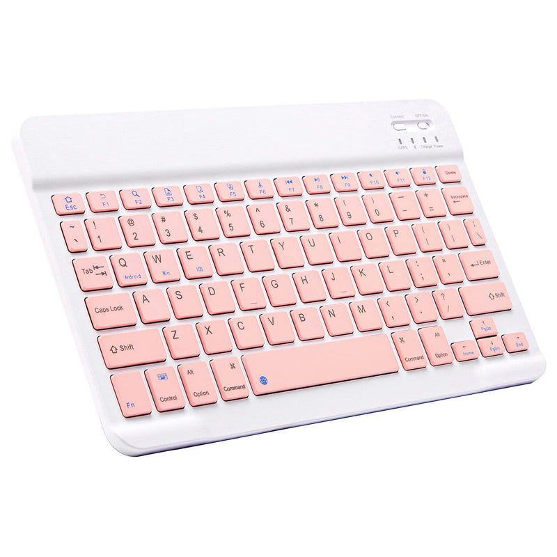 Ultra-Slim Bluetooth Keyboard Portable Mini Wireless Keyboard Rechargeable for Apple iPad iPhone Samsung Tablet Phone Smartphone iOS Android Windows (10 inch Pink) 10 inch Pink