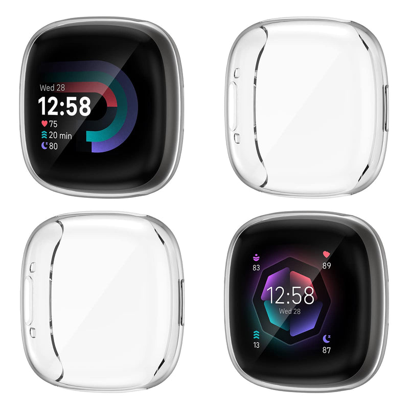 NANW 4-Pack Screen Protector Case Compatible with Fitbit Sense 2/Versa 4, Soft TPU Plated Bumper Full Cover Protective Cases for Versa 4/Sense Smartwatch [Scratch-Proof] Clear/Clear/Clear/Clear