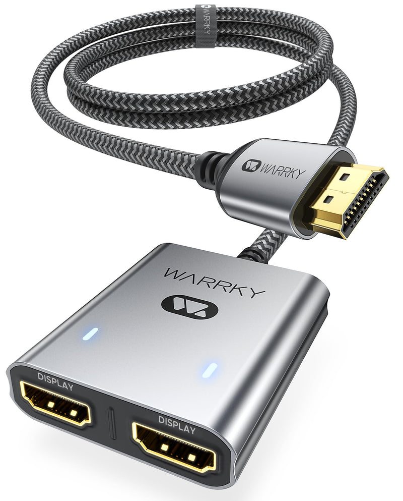 HDMI Splitter 4K, 1x2 HDMI Display Duplicate/Mirror, WARRKY HDMI Splitter 1 in 2 Out [Metal Shell, 3.3 Ft Braided HDMI Cable, LED Indicators], USB-C Powered Splitter, 1 Source to 2 Identical Displays
