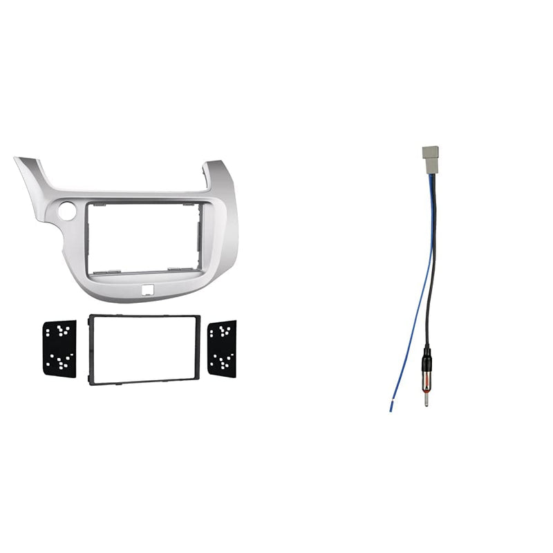 Metra 2009 - 2013 Honda Fit Dash Kit Double Din for Radio Install Silver & 40-HD10 Factory Antenna Cable to Aftermarket Radio Receivers for Select Honda/Acura Vehicles Kit + Receivers