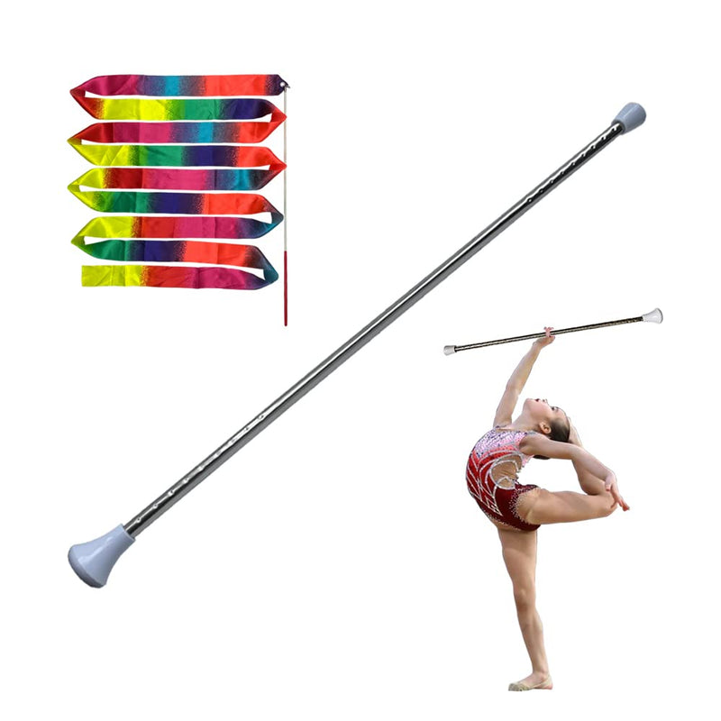 26-inch Twirling Baton Spinning Dance Baton Metal Rhythmic Gymnastics Conducting Batons for Child in Majorette-Complete with 1 Dance Ribbon Rainbow Streamer (White,1 Pack)