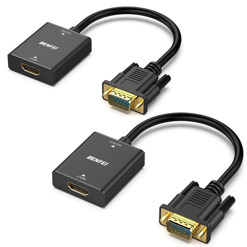 BENFEI HDMI to VGA, 2 PACK HDMI to VGA Adapter (Female to Male) with 3.5mm Audio Jack Compatible for TV Stick, Computer, Desktop, Laptop, PC, Monitor, Projector, Raspberry Pi, Roku, Xbox, More