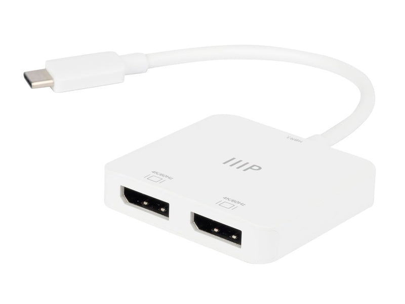 Monoprice USB-C to Dual 4K DisplayPort Adapter (Dual 4K@60Hz) HDR, Supports MST, SST, and Mirror Modes, Portable, Compatible with Thunderbolt 3 Devices with Windows and MacOS
