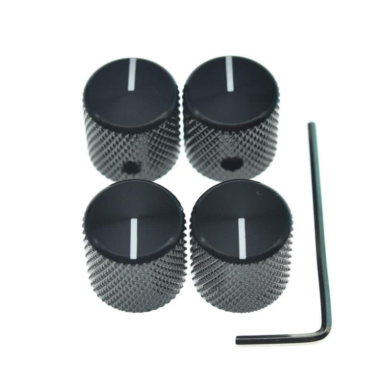 4pcs Aluminium Guitar/Bass Knobs Volume/Tone Control Knob 1/4" Metal Universal Potentiometer Pot Knobs with Set Screw and Indicator for Tele/Telecaster/P Bass Black