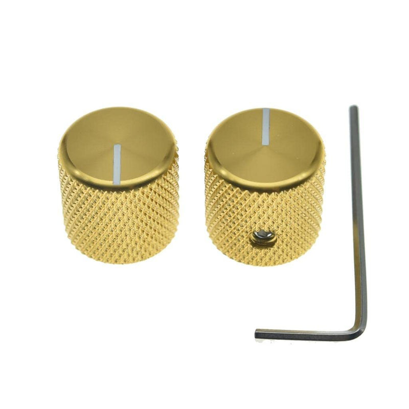 [AUSTRALIA] - KAISH Set of 2 Aluminium Metal Flat Top Guitar Bass Knobs Guitar Volume/Tone Control Knobs 1/4" Universal Potentiometer Pot Knobs with Indicator Line for Tele/Telecaster Gold 