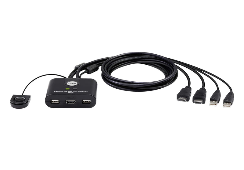 ATEN CS22HF 2-Port USB FHD HDMI KVM Switch Full HD 1080p, 2 Computers 1 Monitor, USB Peripherals, Easy Hook Design, Push-Button Remote, Plug-and-Play, Multi-Platform (Windows/Mac/Linux) HDMI - 60Hz US Version