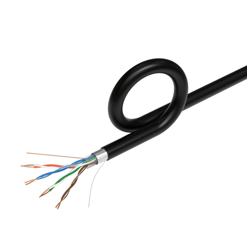 Cables Direct Online 500FT Direct Burial CAT5e FTP Outdoor 24 AWG UV Resistant Cable Unshielded Copper Clad Aluminum Wire Solid (500FT, FTP)