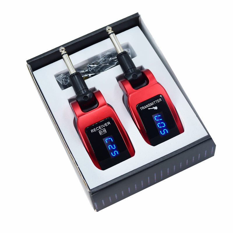 Arklove 1/4 inch Ts Jack 6.35mm mic Microphone Wireless Guitar System Rechargeable Guitar Transmitter Receiver Set Bass Pick Up Accessaries amp (Red) Red