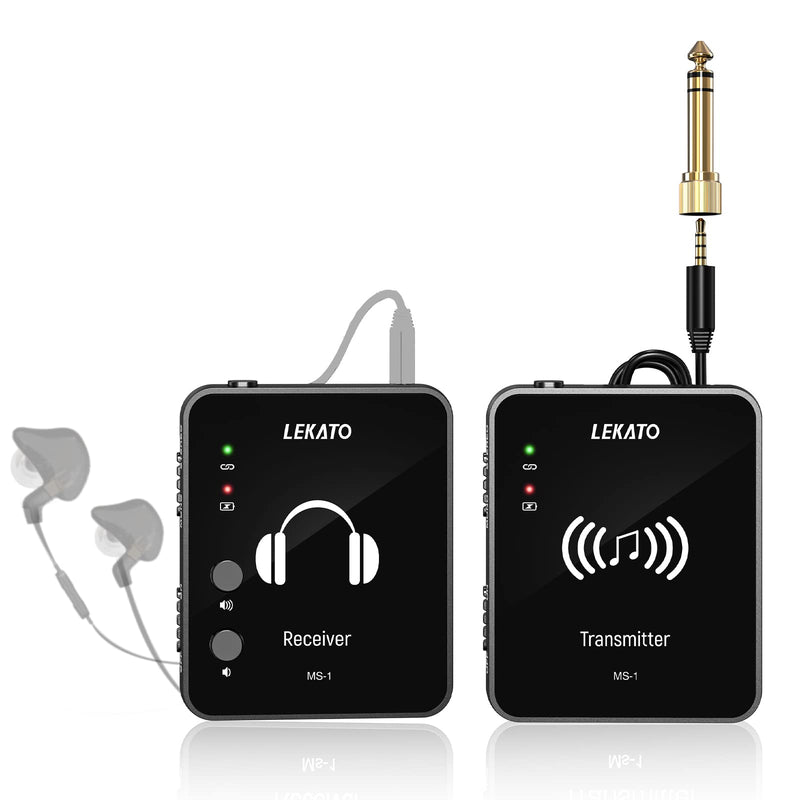 LEKATO Wireless in Ear Monitor System 2.4GHz, Stereo in-Ear Monitoring with Transmitter Receiver Clip-On, One to Many, Auto-Pairing, Wireless IEM for Band Rehearsal,Studio, Church,Small Gigs(MS-1) Black