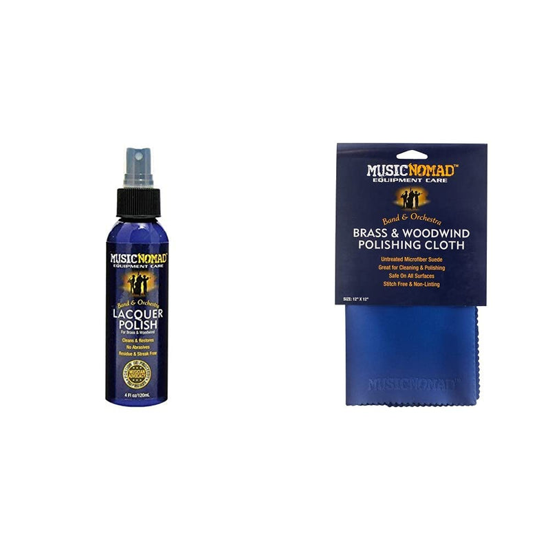 [AUSTRALIA] - MusicNomad Lacquer Polish for Brass & Woodwind Instruments, 4 oz. (MN700) & Brass & Woodwind Premium Microfiber Polishing Cloth (MN730) 