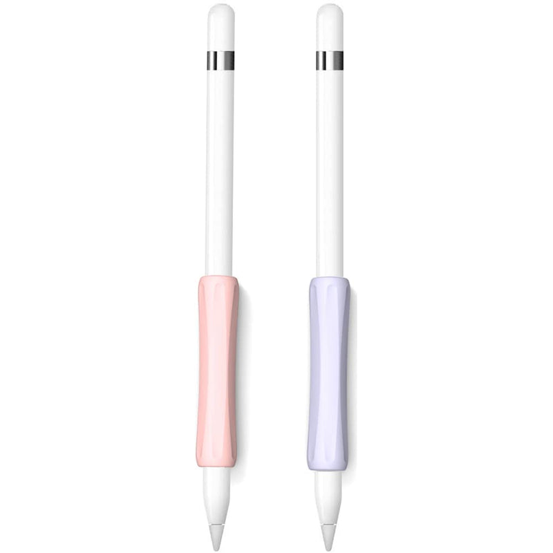 ProElife 2-Pack Ergonomics Grip Holder Anti-Rolling Protective Sleeve Cover for Apple Pencil 2nd & 1st Gen 2022-2018 iPad Pro 12.9'' 11''/Air 10.9'' Stylus Accessory Kits (Pink/Purple) Pink/Purple