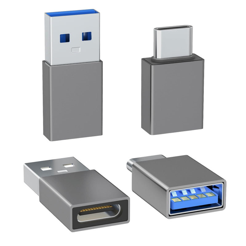 4-Pack USB C to USB Adapters, with 2 Type C Female to A Male Converters & 2 USB C Male to USB Female Connectors, Compatible with Apple Watch, iPhone 15 Pro Max 14 13 12, AirPods, Ultra 8 9 - Gray C-A，A-C/4 pack (Grey)