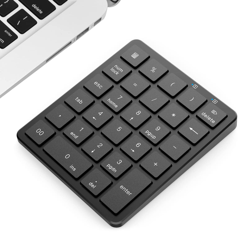 [AUSTRALIA] - PINKCAT Bluetooth Number Pad, 28 Keys Aluminum Rechargeable Wireless Numeric Keypad, Portable Number Numpad Financial Accounting for Laptop, PC, Notebook, Desktop, Surface Pro - Black KF30-BT+Black 