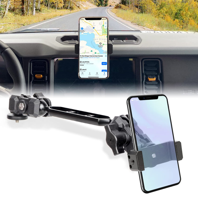 OMU Bronco Phone Mount Compatible with Ford Bronco 2021 2022 2023 2/4 Door,Dual Ball Socket All-Metal Cell Phone Holder,360°Adjustable Dash Mount for Ford Bronco Accessories Without GoPro MOUNT