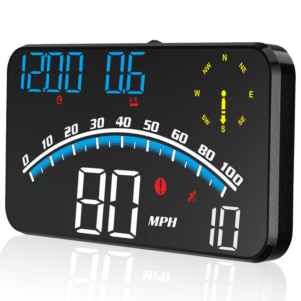 ACECAR Digital GPS Speedometer, Universal Car HUD Head Up Display with Speed MPH, Compass Direction, Fatigue Driving Reminder, Driving Distance, Altitude, Overspeed Alarm HD Display, for All Vehicle G10-Blue