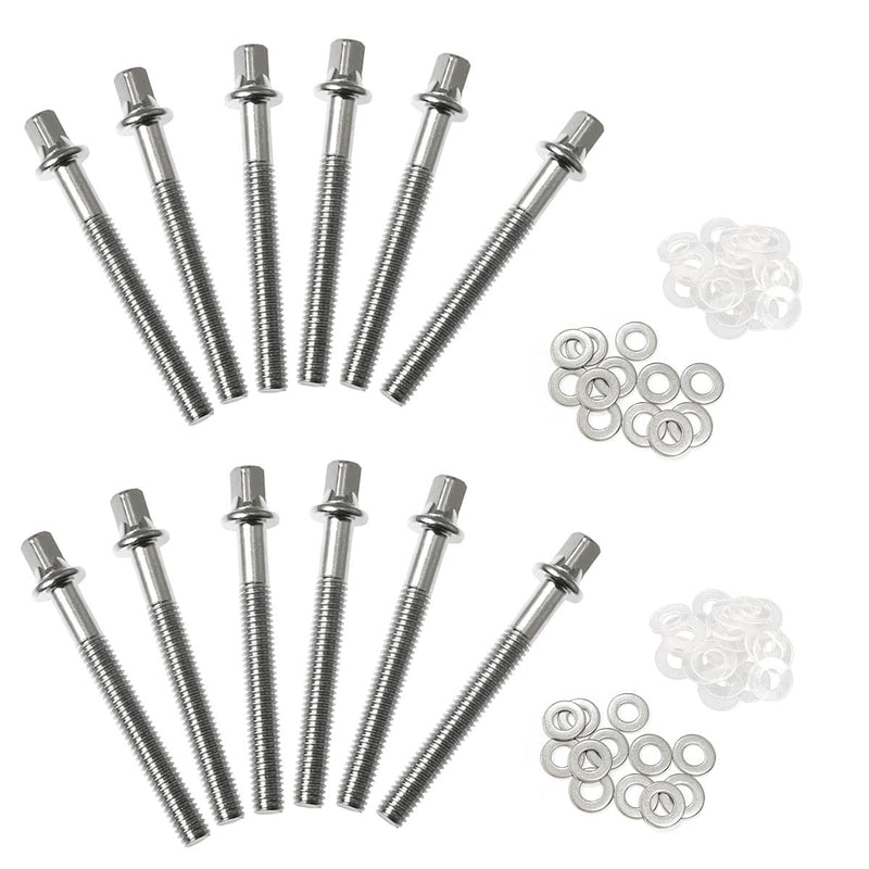 Drum Set Hardware 12-Pack Stainless Steel Drum Tight Screw Tension Rods for Percussion Instrument Parts (M6 x50mm) M6 x50mm