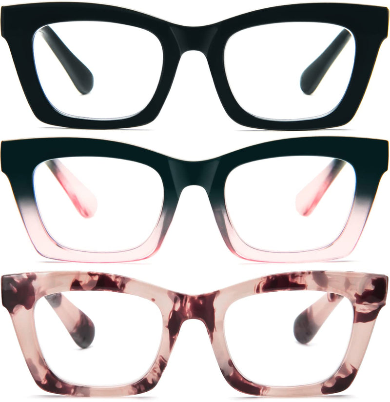 REAVEE Oprah Style Reading Glasses for Women, Blue Light Blocking Cute Oversized Square Computer Readers Spring Hinge Black/Pink Leopard/Blackpink 1.5 x