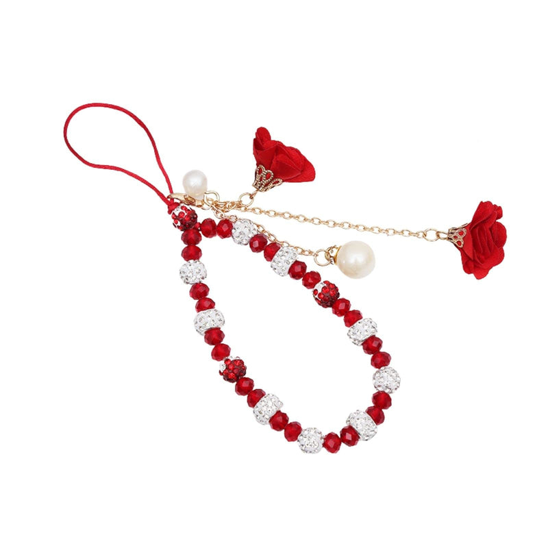 Fuqimanman2020 1-2 pieces of crystal flower mobile phone strap with female decorative pendant, cute car keychain red