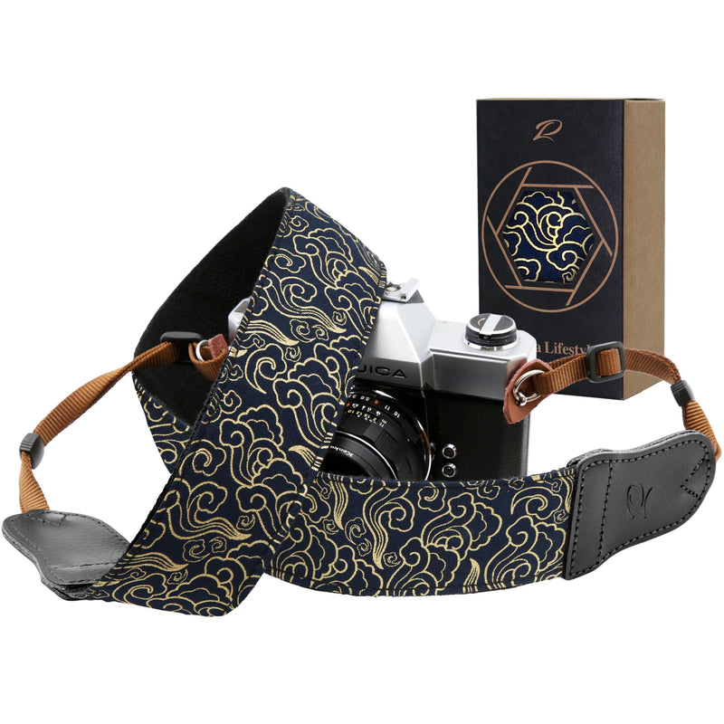 Padwa Lifestyle Camera Strap - 2" Wide with Double Layer Cowhide Head,Vintage Ukiyo E Style Auspicious Cloud Pure Cotton Camera Shoulder Straps,Adjustable Camera Neck Strap for all DSLR/SLR Cameras W# - Auspicious Cloud