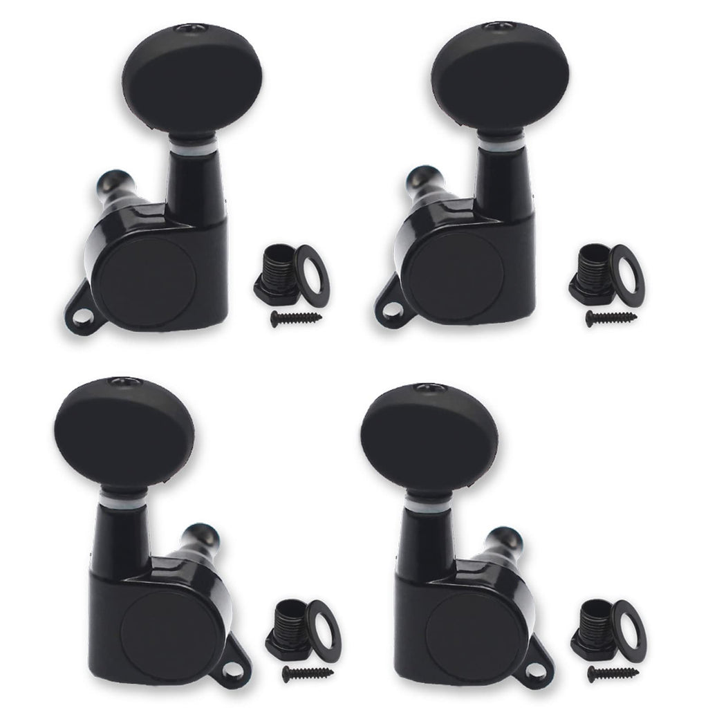 SAPHUE 2R2L Ukulele Tuning Pegs Parts,Small oval Concave Button Sealed-gear String Tuners Tuning Pegs key Machine Heads for Ukulele (Black) Black