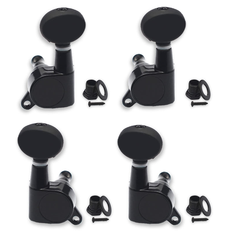 SAPHUE 2R2L Ukulele Tuning Pegs Parts,Small oval Concave Button Sealed-gear String Tuners Tuning Pegs key Machine Heads for Ukulele (Black) Black