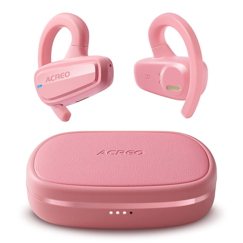 The Next Generation Open Ear Headphones, OpenBuds, True Wireless Earbuds with Earhooks, Bluetooth Workout Headphones, 18 Hours Playtime with Case, IPX7 Waterproof, Pink