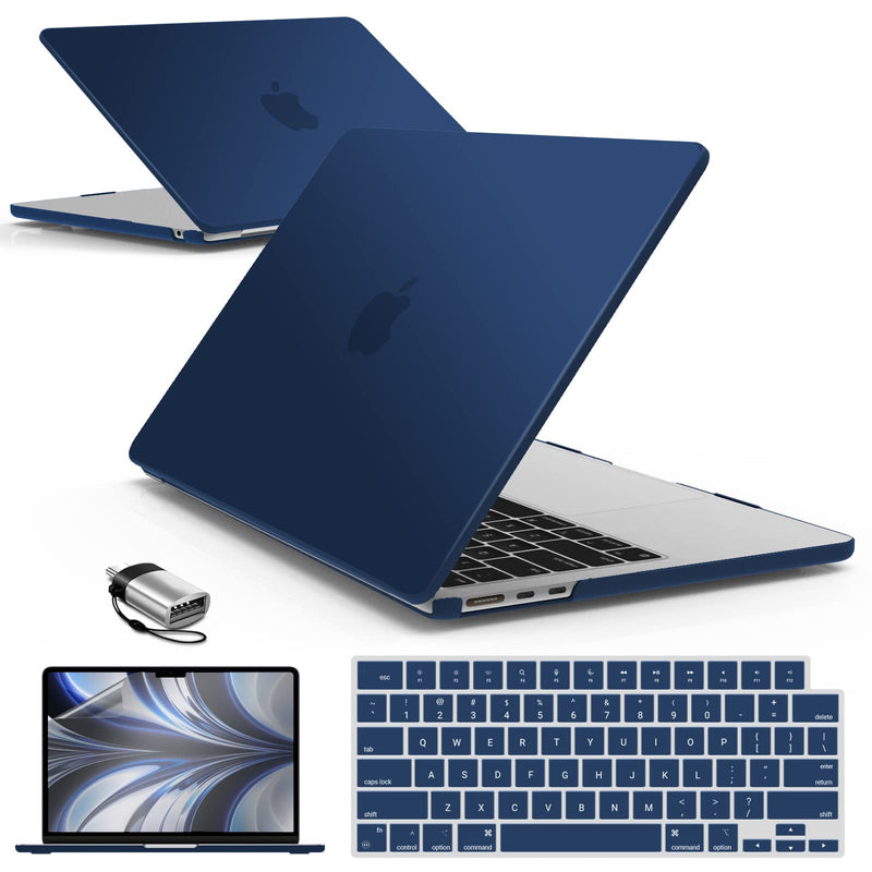 IBENZER Compatible with 2024 2023 2022 MacBook Air 13 inch Case M3 A3113 M2 A2681, HardShell Case & KeyboardCover & ScreenFilm & Type-C Adapter for Mac Air 13.6, Navy Blue, AT13-KK-NVBL+2TC For Macbook Air 13.6" M3 A3113 M2 A2681