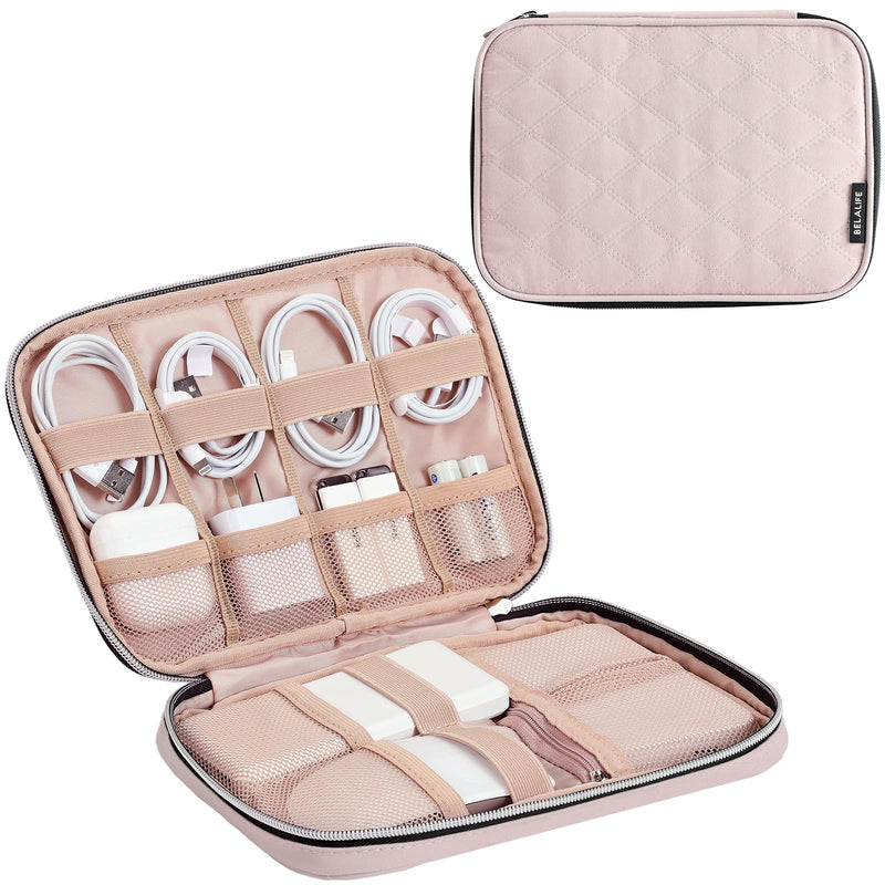 BELALIFE Portable Travel Cable Organizer Bag, Tech Storage Bag for Cord, Charger, Phone, Earphone, Hard Drive, USB, SD Card and Electronic Accessories, Pink Medium