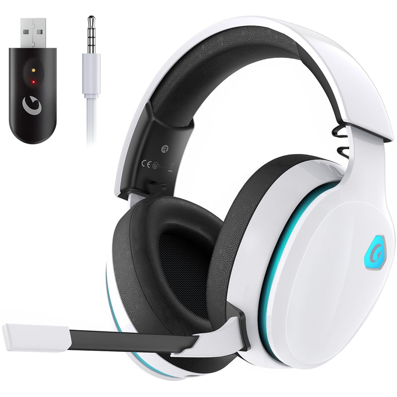 2.4GHz Wireless Gaming Headset for PC, PS4, PS5, Mac, Nintendo Switch, Bluetooth 5.2 Gaming Headphones with Noise Canceling Microphone, Stereo Sound, ONLY 3.5mm Wired Mode for Xbox Series-White White