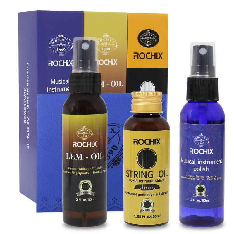 Rochix Premium Guitar Cleaning Care Kit 3-Piece Kit - Guitar Oil and Cleaner for Body and Fretboard Fingerboard - Cleans,Polishes and Protects