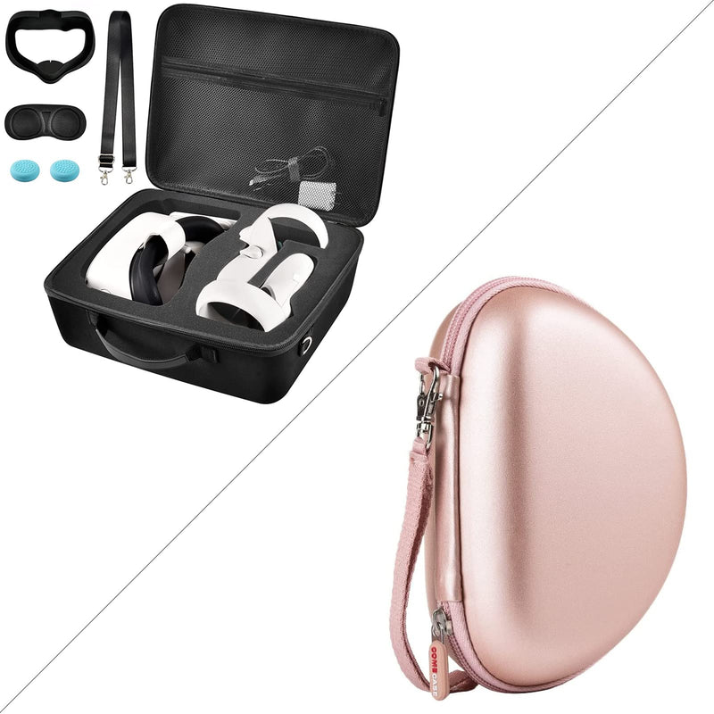 Comecase Hard Carrying Case for Oculus Quest 2 All-in-One VR Gaming Headset with Rose Gold Carrying Case Compatible for Beats Solo3 / Beats Solo2