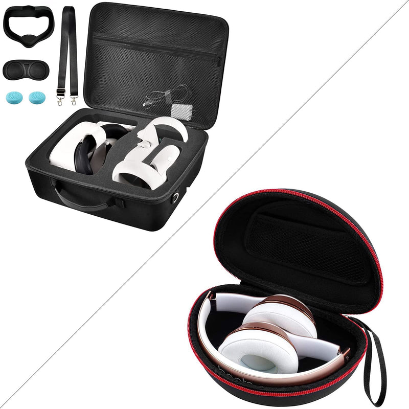 Comecase Hard Carrying Case for Oculus Quest 2 All-in-One VR Gaming Headset with Headphone Case for Beats Solo3 / Beats Solo2 Black - 2 Pack