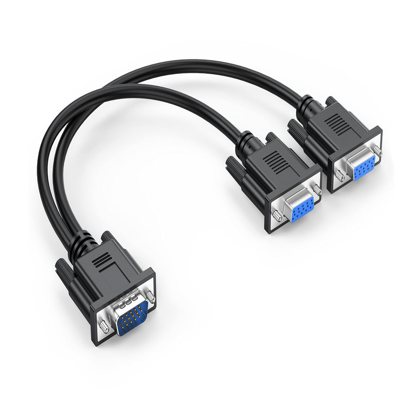 VGA Splitter Cable Dual VGA Monitor Y Cable 1 Male to 2 Female Adapter Converter Video Cable for Screen Duplication - Does NOT Show Separate Displays (No Screen Extension) 1FT VGA Y Cable (Black)
