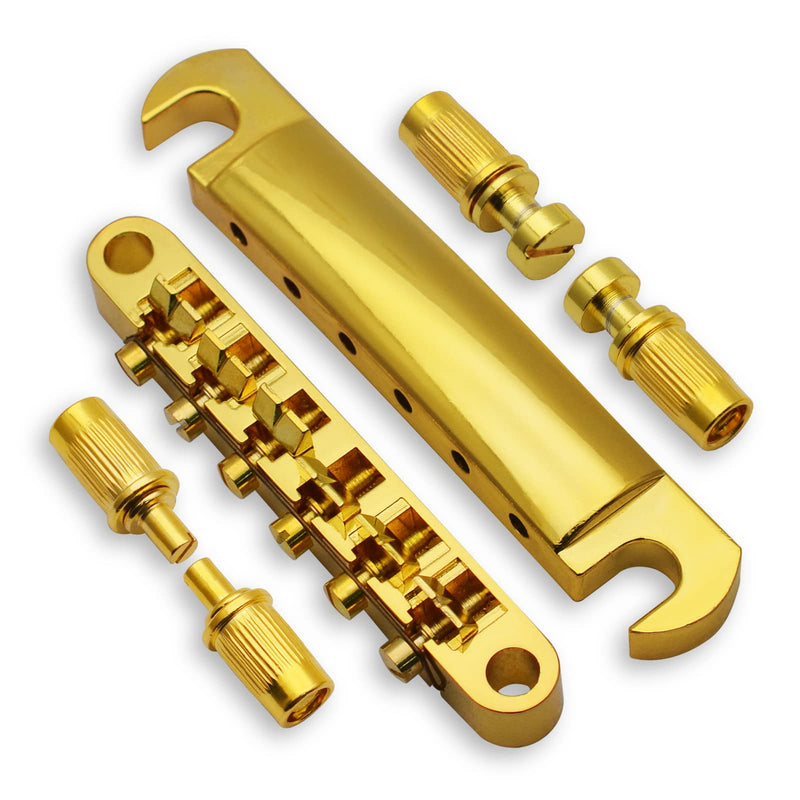 MAXCHEER A Set of String Saddle Tune-O-Matic Bridge & Tailpiece For GB LP Style Electric Guitar (Gold) Gold