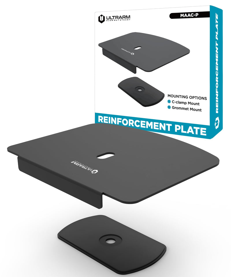 ULTRARM Steel Monitor Mount Reinforcement Plate for Glass & Thin Tabletops | Distributes Pressure, Anti-Slip, Anti-Scratch, Fits C-Clamp & Grommet Mounts, and Most Monitor Arm Desk Stands, Black, MAAC-P