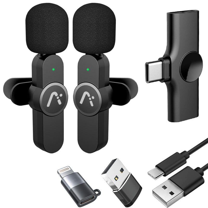 Aisizon Wireless Mics, Wireless Clip on Microphones, Lapel Microphone A2d One Pair Two, for Android Phone, iPhone, Laptop, Video Recording B