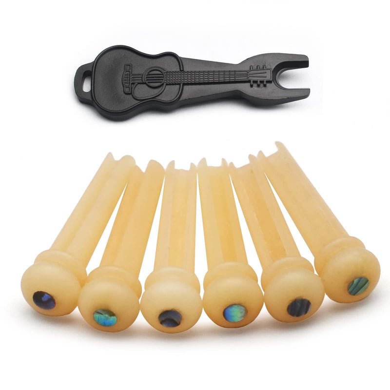 6Pcs Guitar Bone Bridge Pins Natural Bone Color Replacement Parts with Abalone Dot