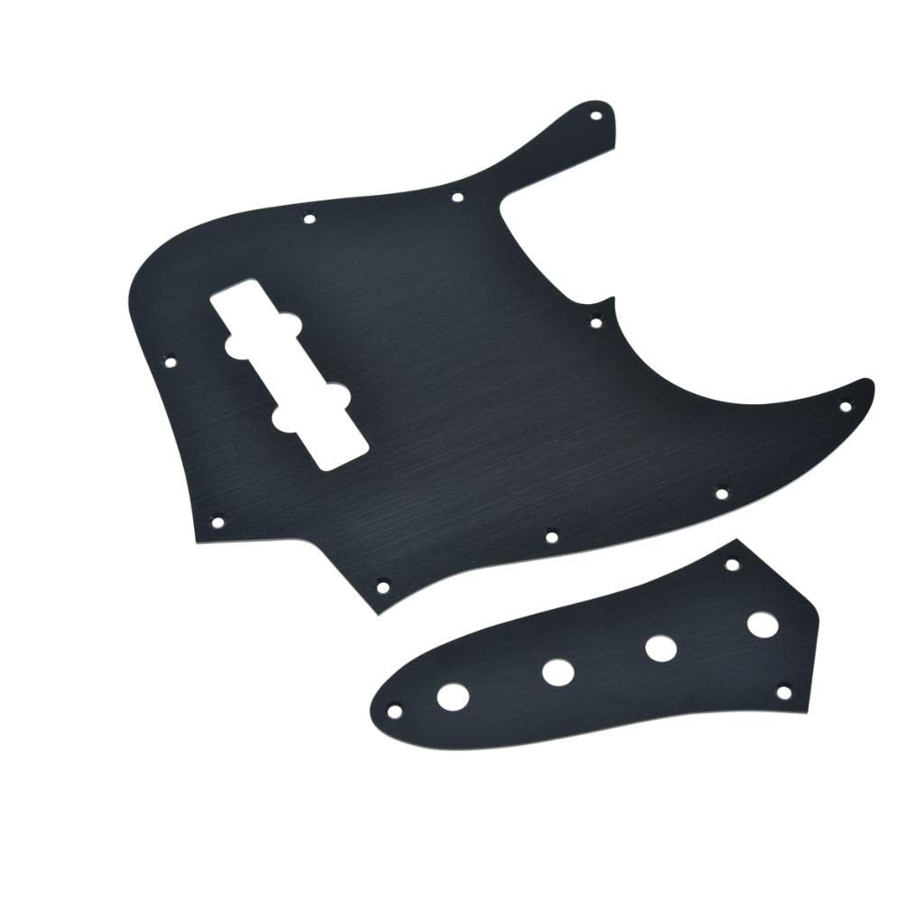 Dopro Aluminum Anodized 10-Hole 4 String Jazz J Bass Pickguard Metal JB Control Plate and Screws for American/Mexican FD Jazz Bass Black Pickguard with Control Plate