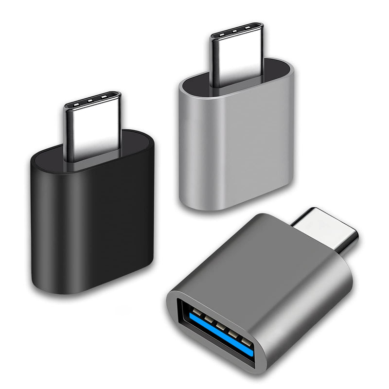 USB C to USB Adapter, Type C Thunderbolt 4 OTG Converter, USB C Male to USB 3.0 Female Adapter (3-Pack) for Apple MacBook Pro, Mac Book, iPad, Samsung Galaxy S20-S23 and More (Black/Grey/Silver) USB C to USB (Black/Gray/Silver)