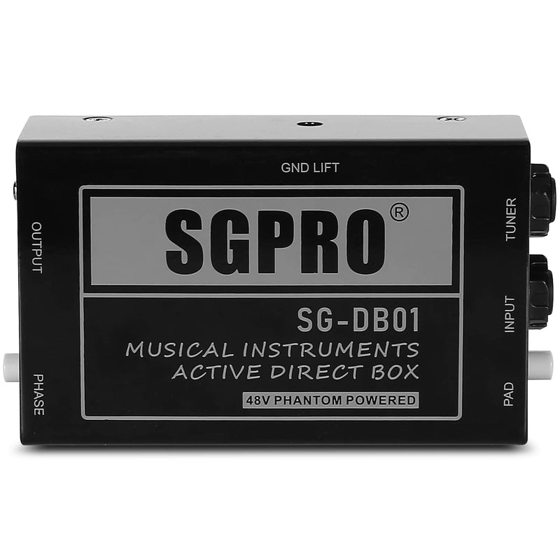 Active Direct Box, Recording Signal DI Box for Musical Instruments as Guitar, Bass Guitar, and Keyboard Live Performance or Studio, 1/4" to XLR, Ground Lift 48V Phantom Powered Compact Unit