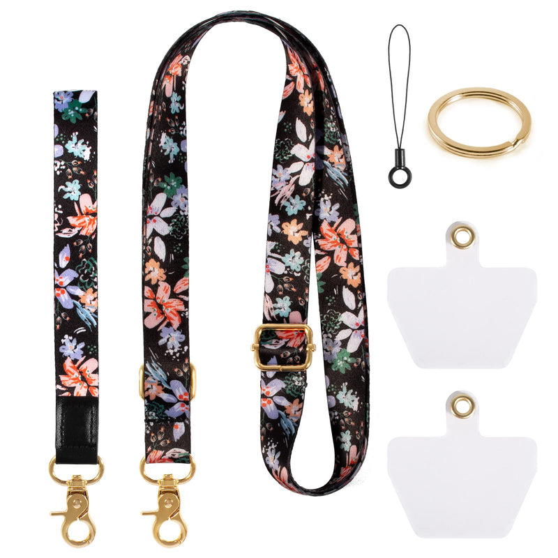 Cell Phone Lanyard, Phone Lanyard Crossbody, Wrist Strap, lanyards for Keys, Universal Adjustable Shoulder Neck Straps for iPhone Case ID Badges 3-pretty Flowers