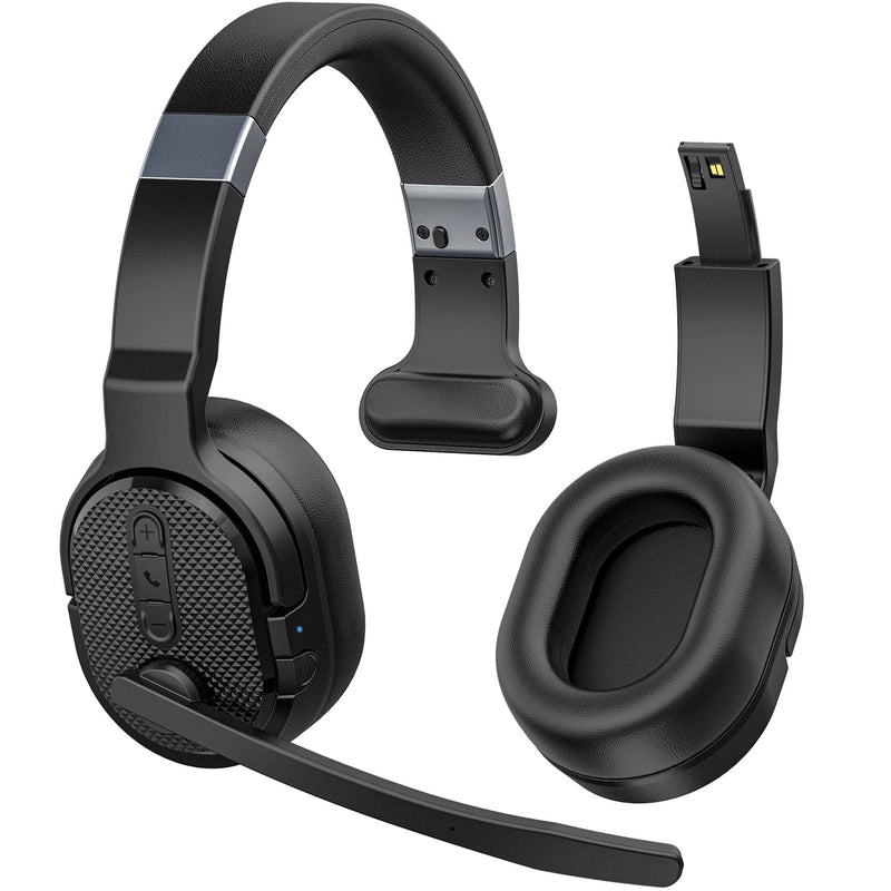 COSMUSIS Trucker Bluetooth Headset, Wireless Headset with Mic for Work | Trucker Headset with Noise Cancelling Headphones, Long Battery Life Bluetooth Headphones with Detachable Earpad for Driving Black