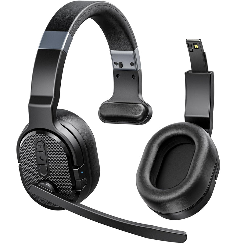 [AUSTRALIA] - Trucker Bluetooth Headset, Wireless Headsets with Noise Cancelling Microphone, 50+Hrs HD Talktime Bluetooth Headphones with Detachable Earpad/Single+Dual Mode for Office/Driving/Home Black 